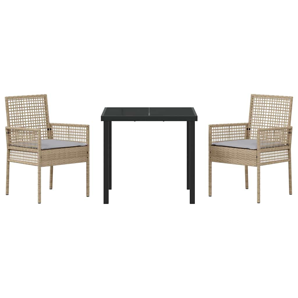 Garten Essgruppe mit Kissen 3 pcs Beige Poly Rattan