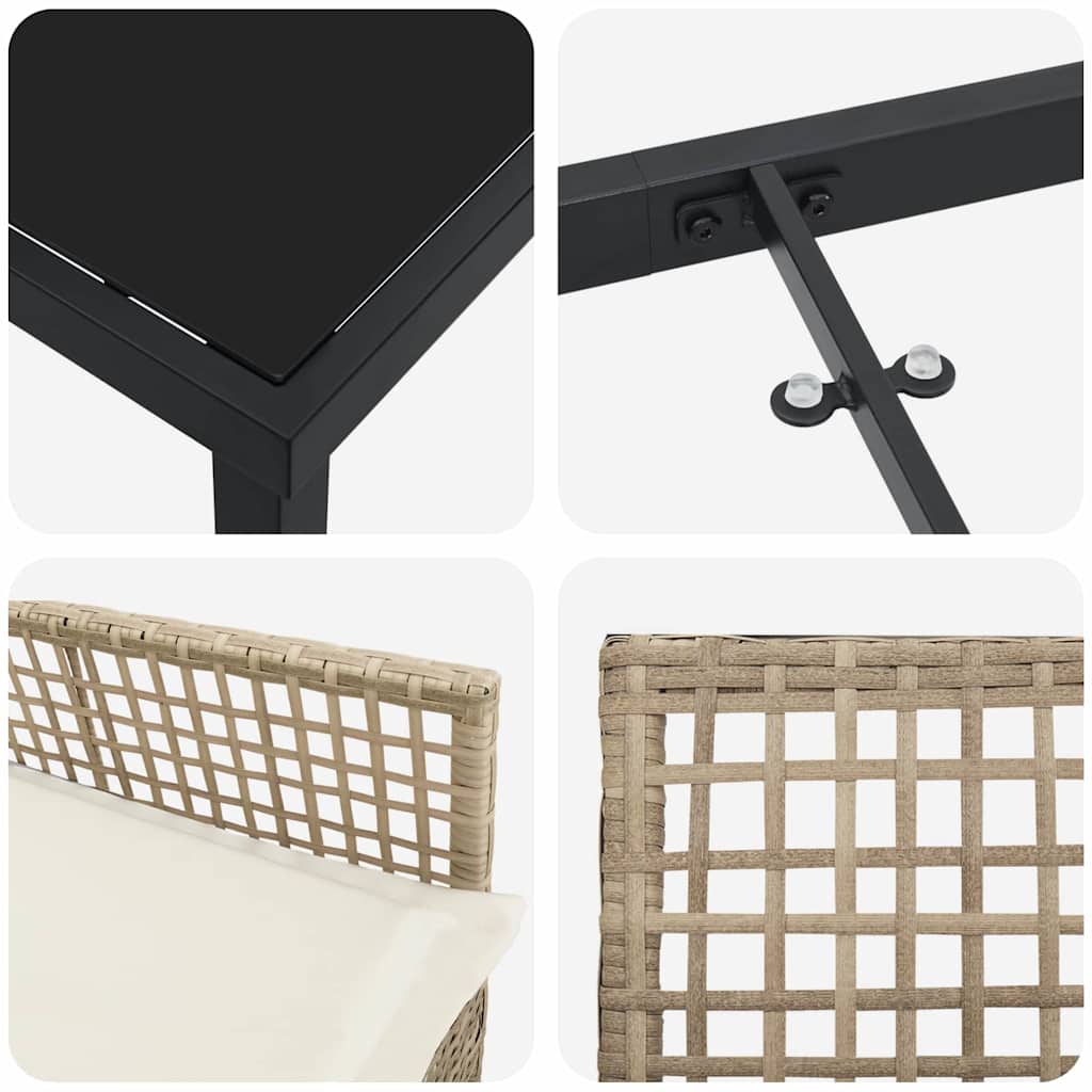 Garten Essgruppe mit Kissen 3 pcs Beige Poly Rattan