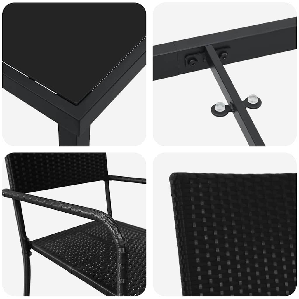 Garten Essgruppe 3 pcs Schwarz Poly Rattan