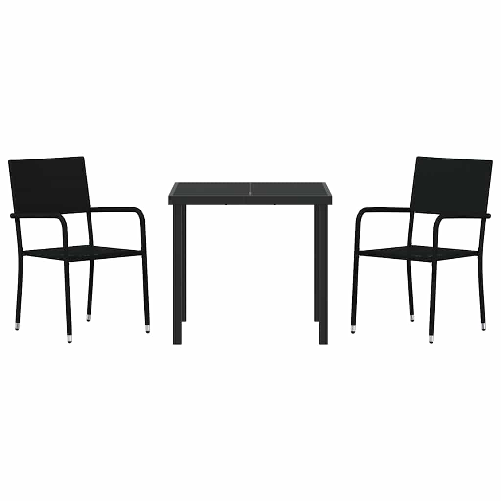 Garten Essgruppe 3 pcs Schwarz Poly Rattan