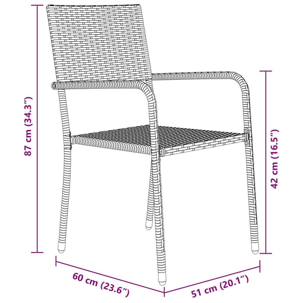 Garten Essgruppe 3 pcs Schwarz Poly Rattan