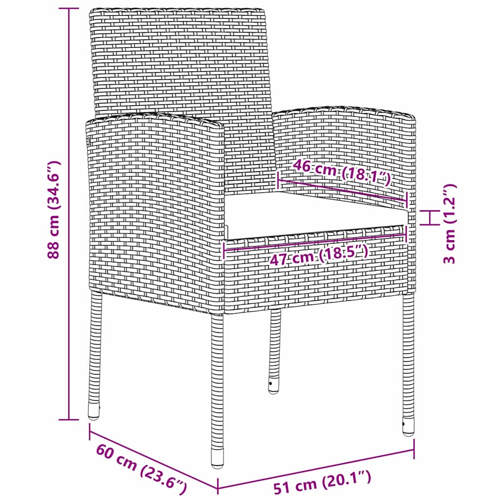 Garten Essgruppe mit Kissen 7 pcs Schwarz Poly Rattan