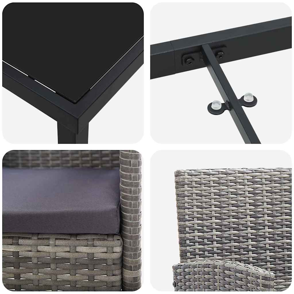 Garten Essgruppe mit Kissen 3 pcs Grau Poly Rattan