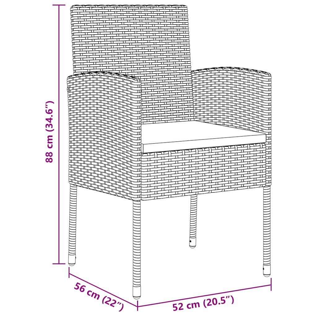 Garten Essgruppe mit Kissen 3 pcs Grau Poly Rattan