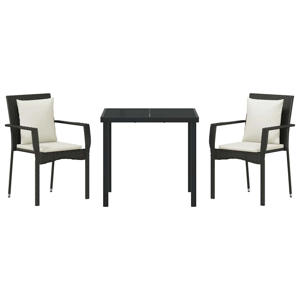 Garten Essgruppe mit Kissen 3 pcs Schwarz Poly Rattan