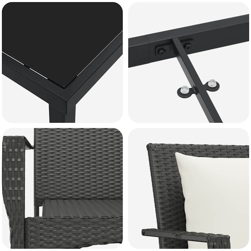 Garten Essgruppe mit Kissen 7 pcs Schwarz Poly Rattan