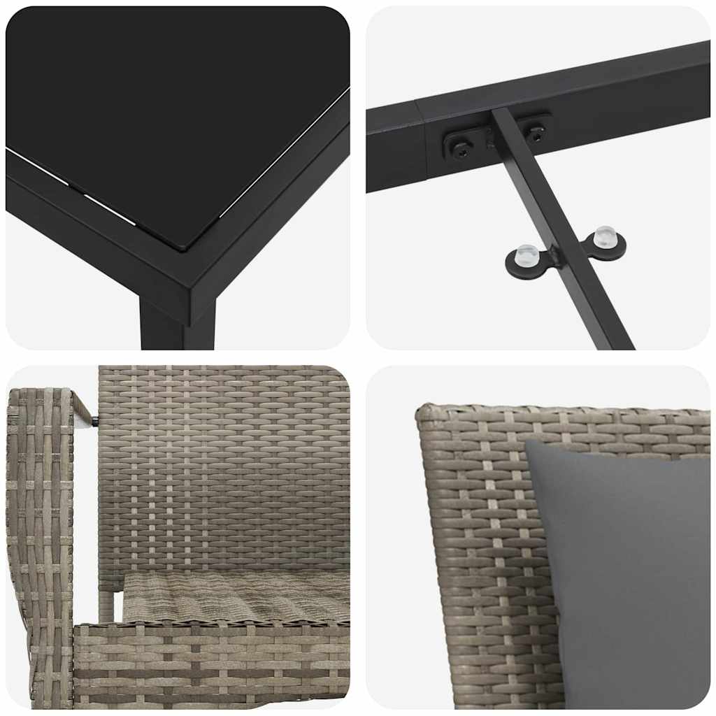 Garten Essgruppe mit Kissen 7 pcs Grau Poly Rattan