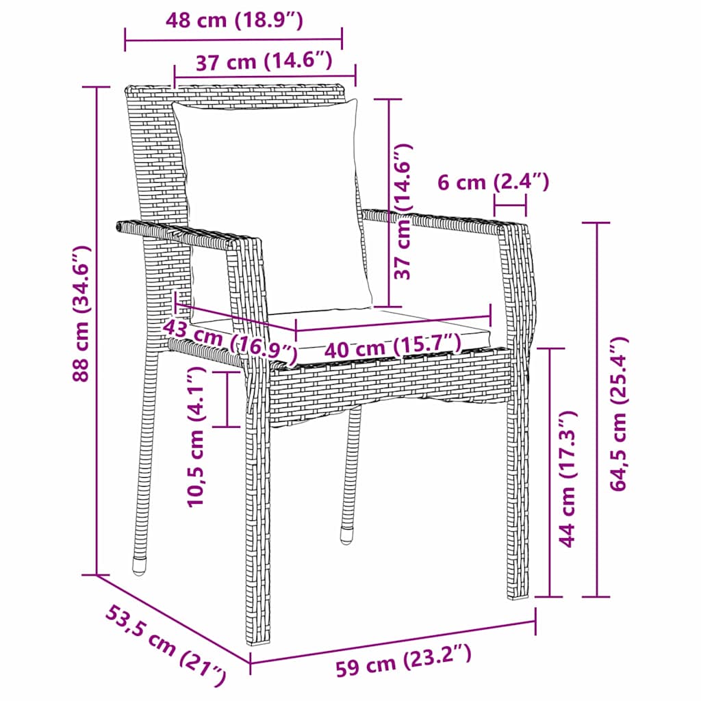 Garten Essgruppe mit Kissen 7 pcs Grau Poly Rattan