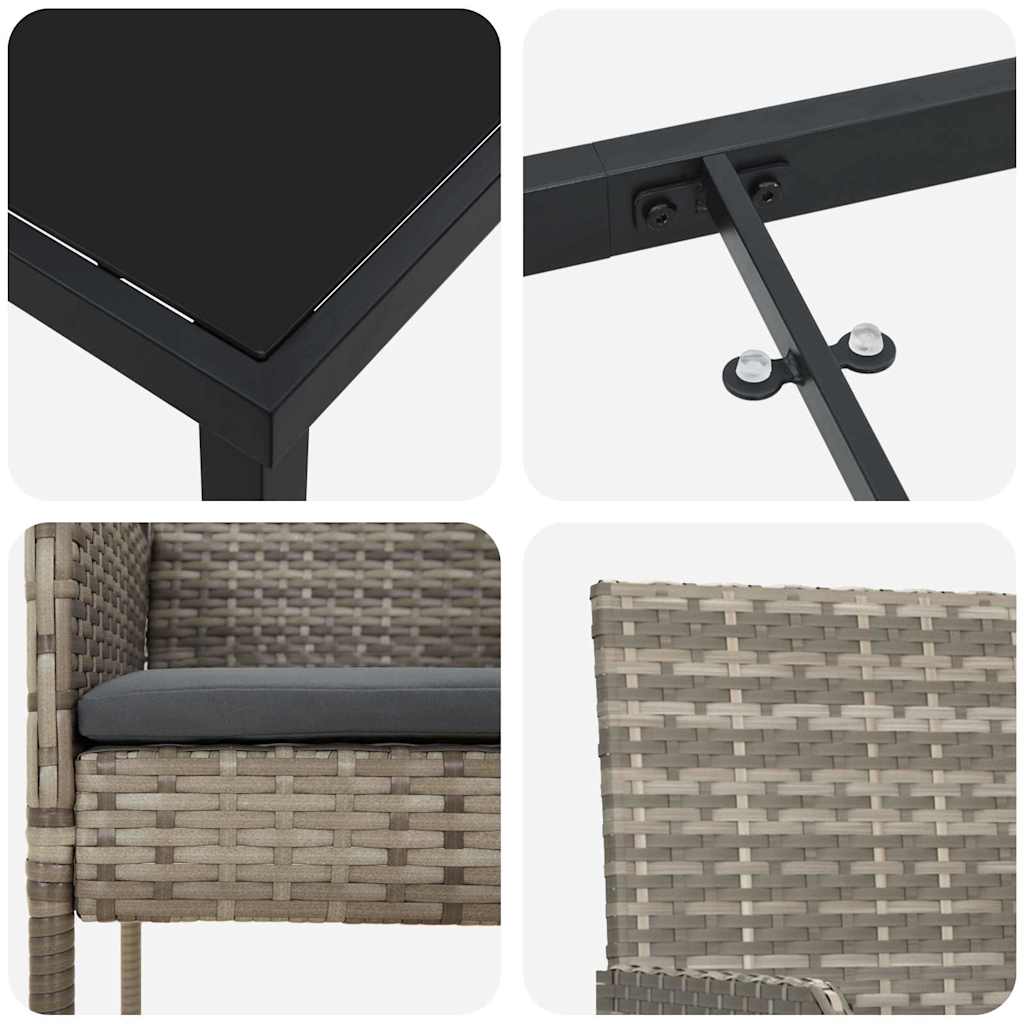 Garten Essgruppe mit Kissen 3 pcs Grau Poly Rattan