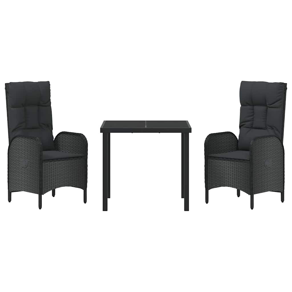 Garten Essgruppe mit Kissen 3 pcs Schwarz Poly Rattan