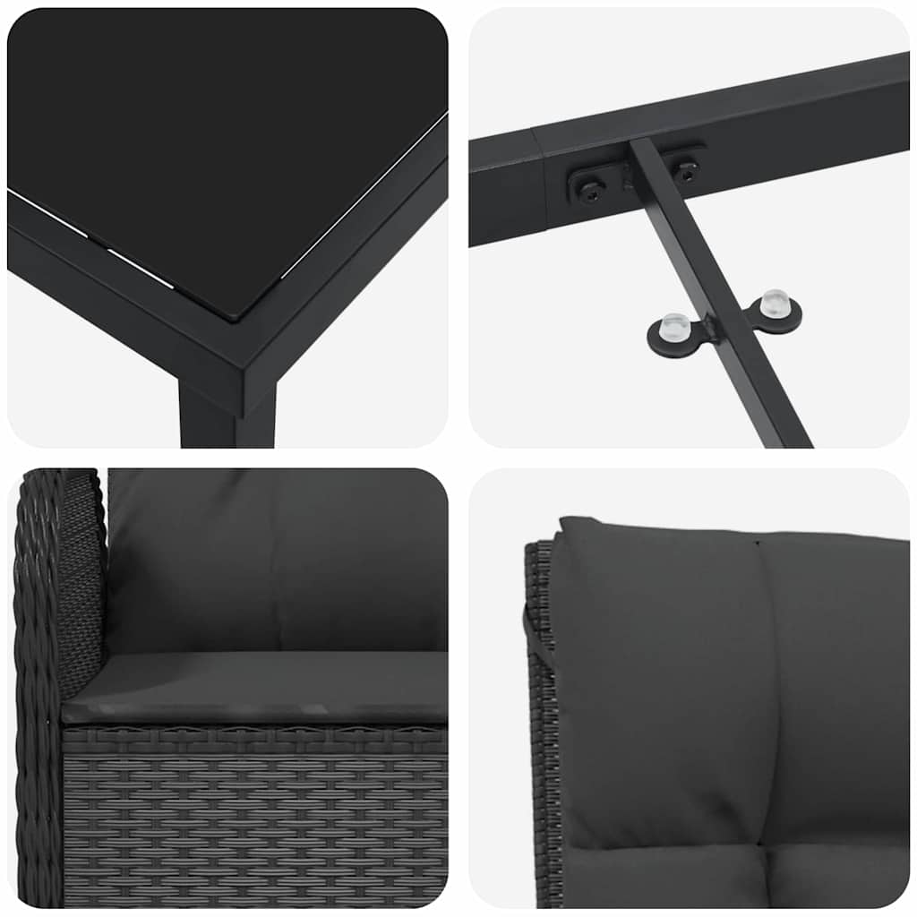 Garten Essgruppe mit Kissen 7 pcs Schwarz Poly Rattan