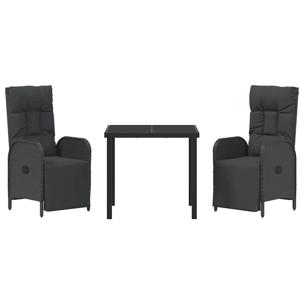 Garten Essgruppe mit Kissen 3 pcs Schwarz Poly Rattan