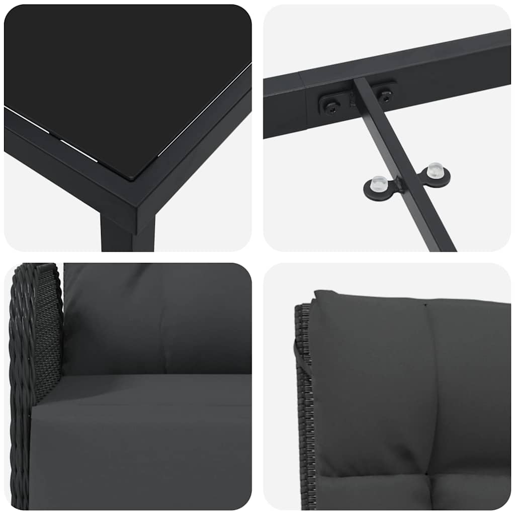 Garten Essgruppe mit Kissen 5 pcs Schwarz Poly Rattan