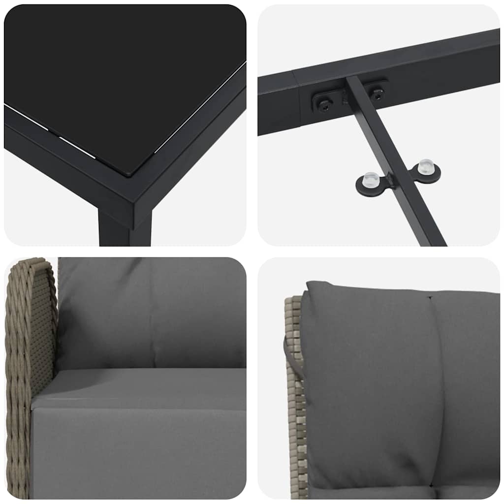 Garten Essgruppe mit Kissen 3 pcs Grau Poly Rattan