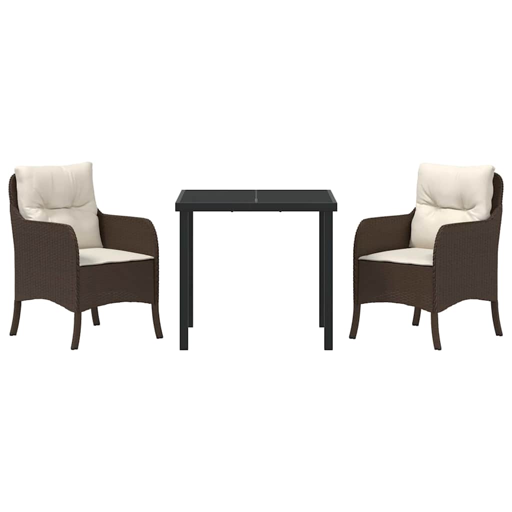 Garten Essgruppe mit Kissen 3 pcs Braun Poly Rattan