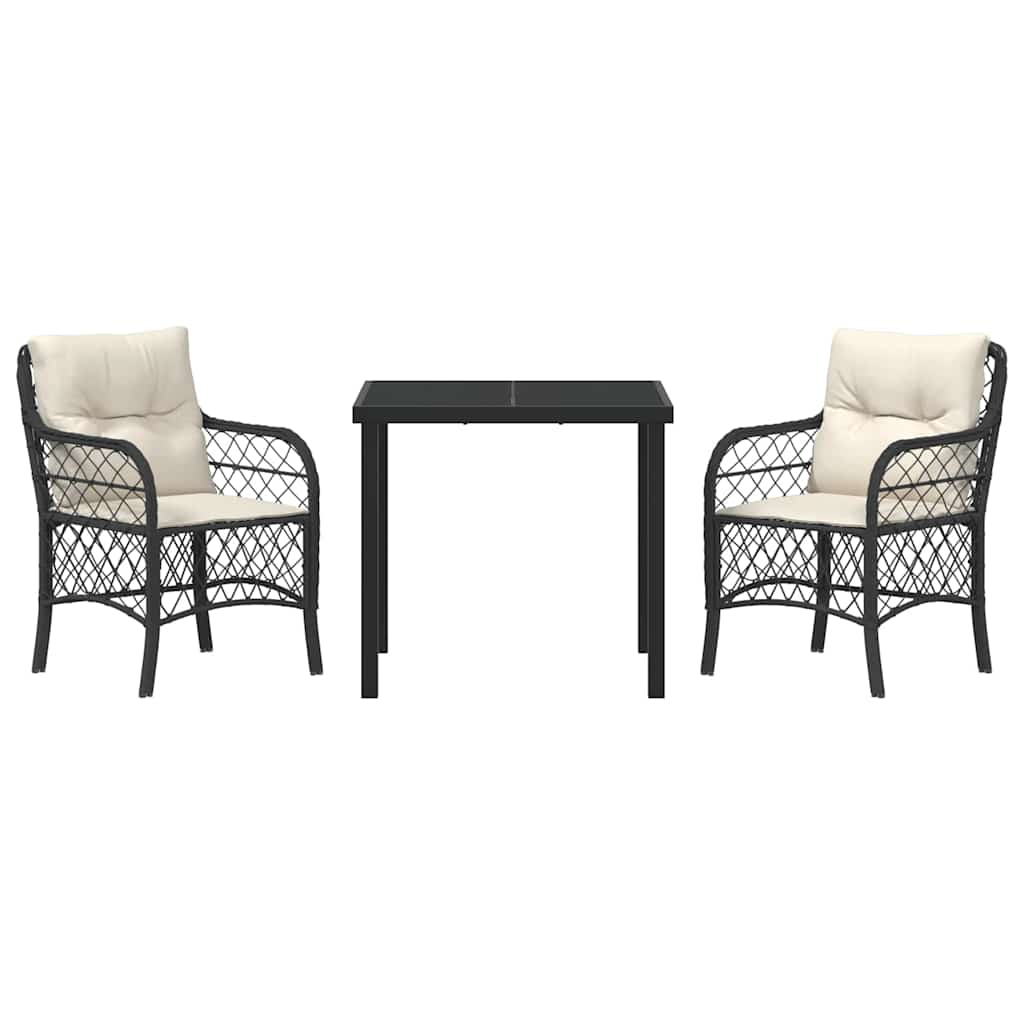 Garten Essgruppe mit Kissen 3 pcs Schwarz Poly Rattan