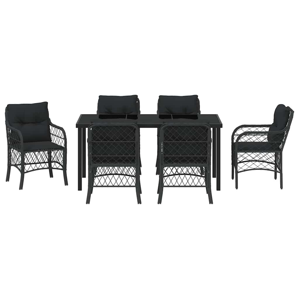 Garten Essgruppe mit Kissen 7 pcs Schwarz Poly Rattan