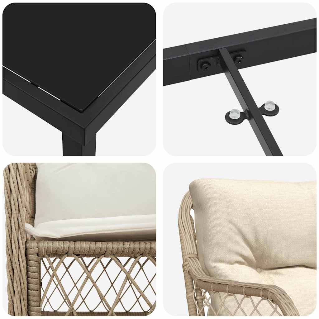 Garten Essgruppe mit Kissen 3 pcs Beige Poly Rattan