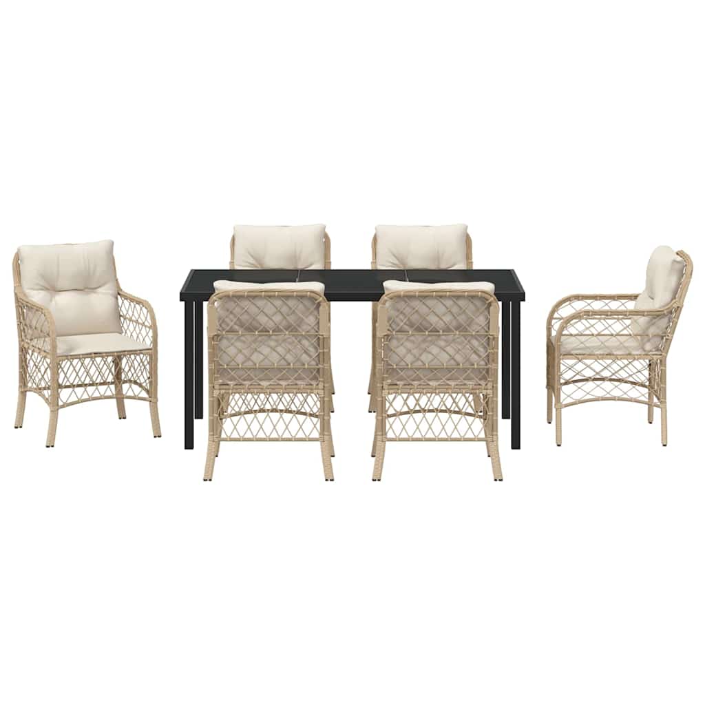 Garten Essgruppe mit Kissen 7 pcs Beige Poly Rattan