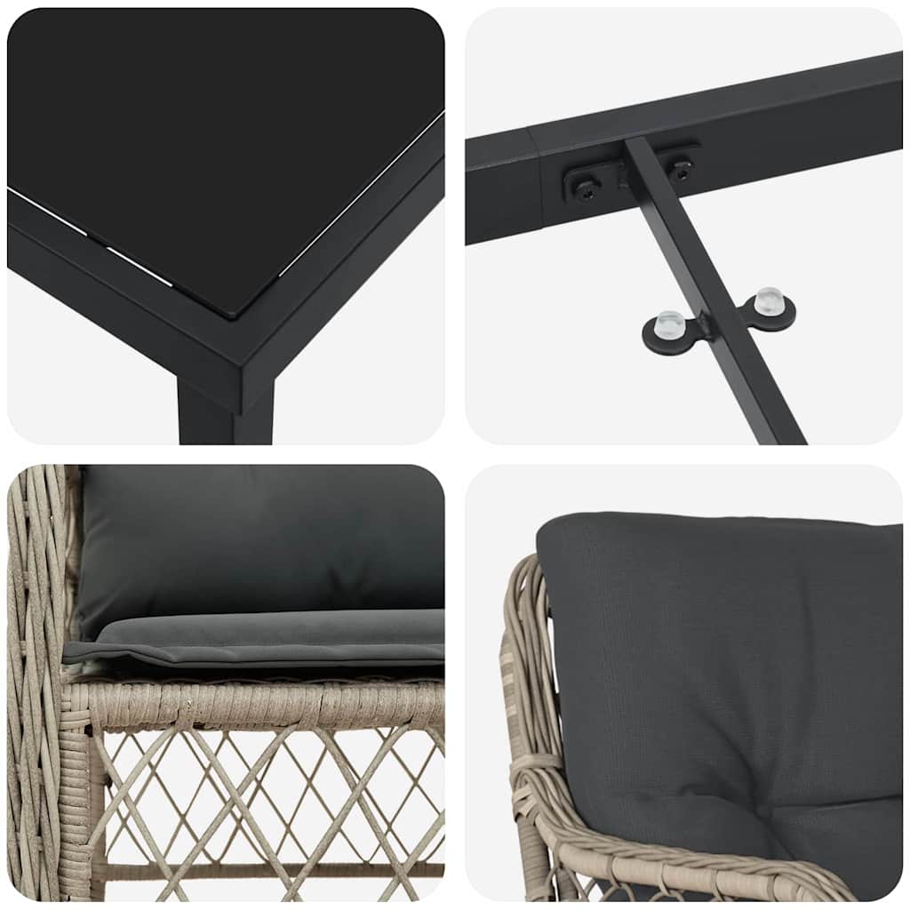 Garten Essgruppe mit Kissen 7 pcs Hellgrau Poly Rattan