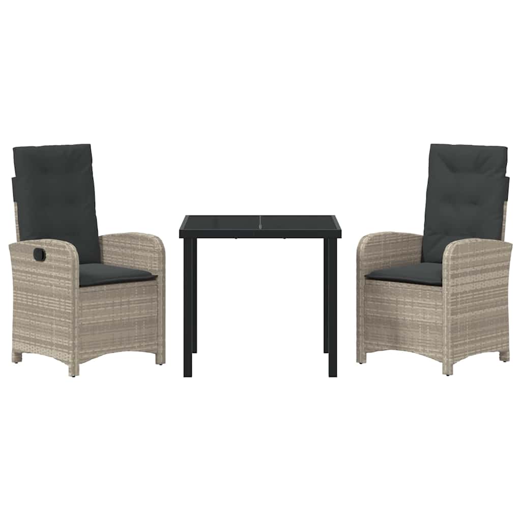 Garten Essgruppe 3 pcs Hellgrau Poly-Rattan