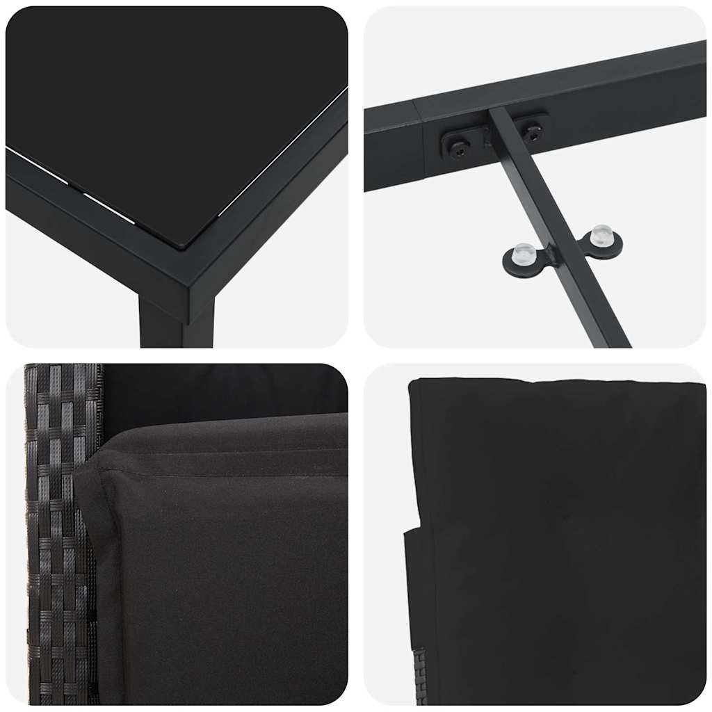 Garten Essgruppe 3 pcs Schwarz Poly-Rattan