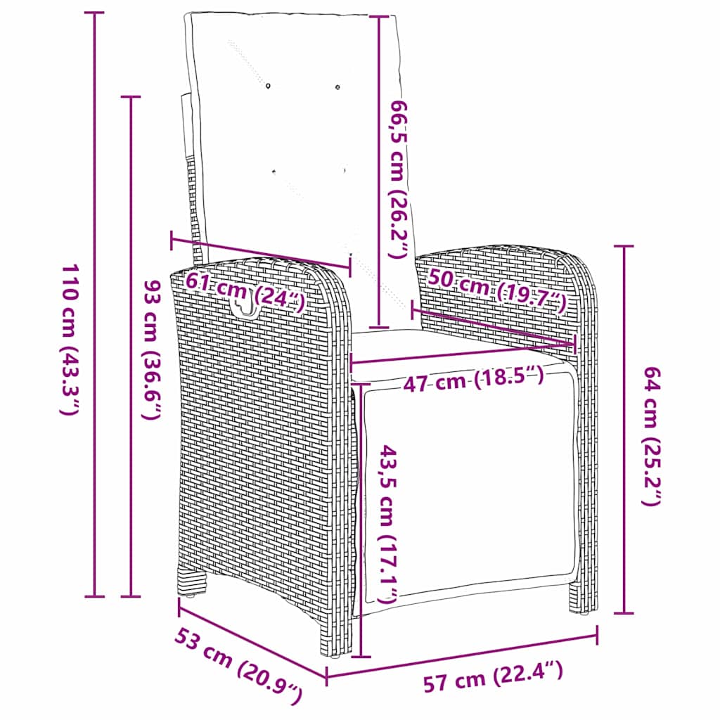 Garten Essgruppe 3 pcs Braun Poly-Rattan