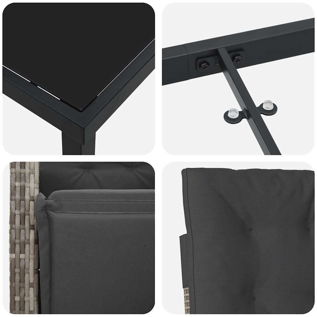 Garten Essgruppe 3 pcs Grau Poly-Rattan