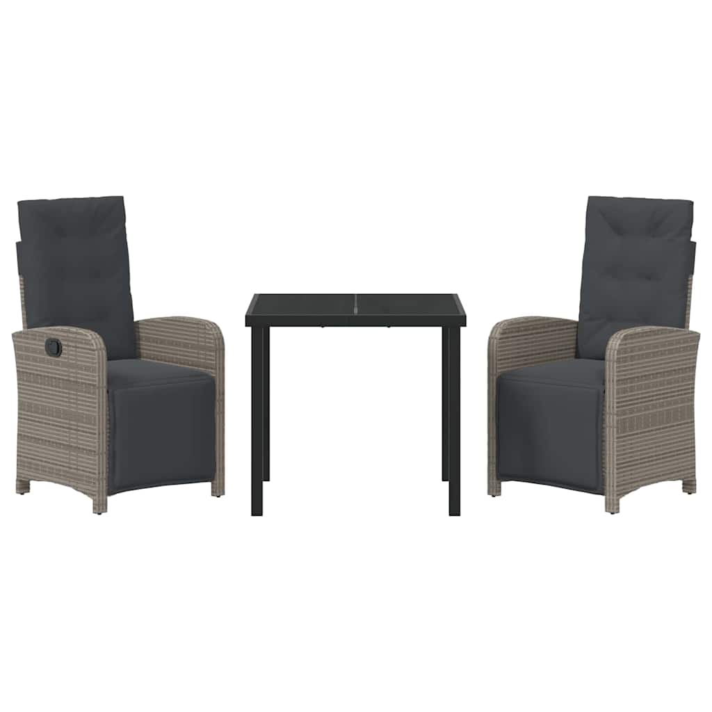 Garten Essgruppe 3 pcs Grau Poly-Rattan