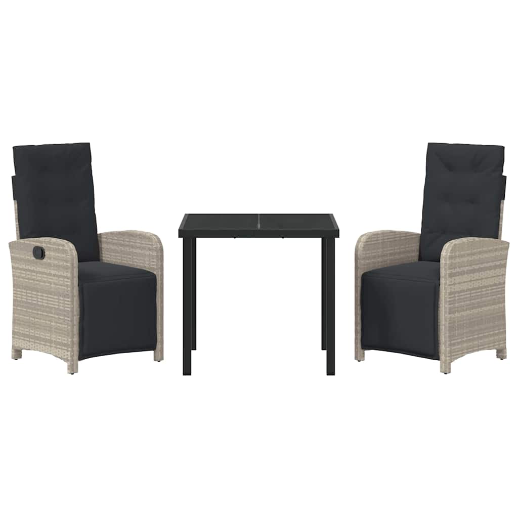 Garten Essgruppe 3 pcs Hellgrau Poly-Rattan