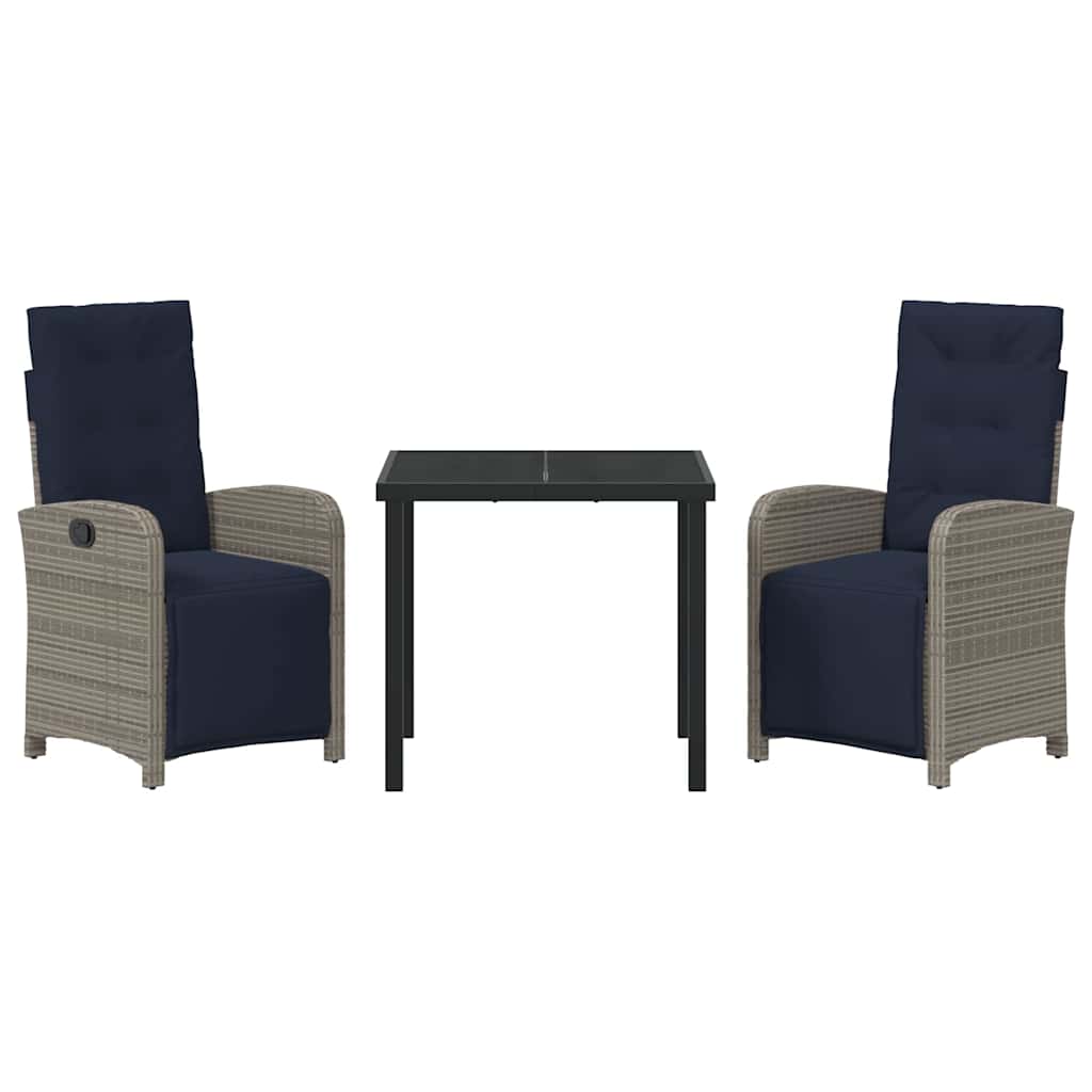 Garten Essgruppe 3 pcs Grau Poly-Rattan