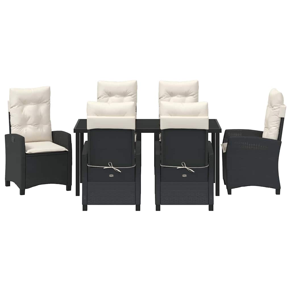 Garten Essgruppe 7 pcs Schwarz Poly-Rattan