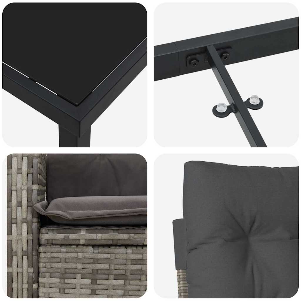 Garten Essgruppe 7 pcs Grau Poly-Rattan