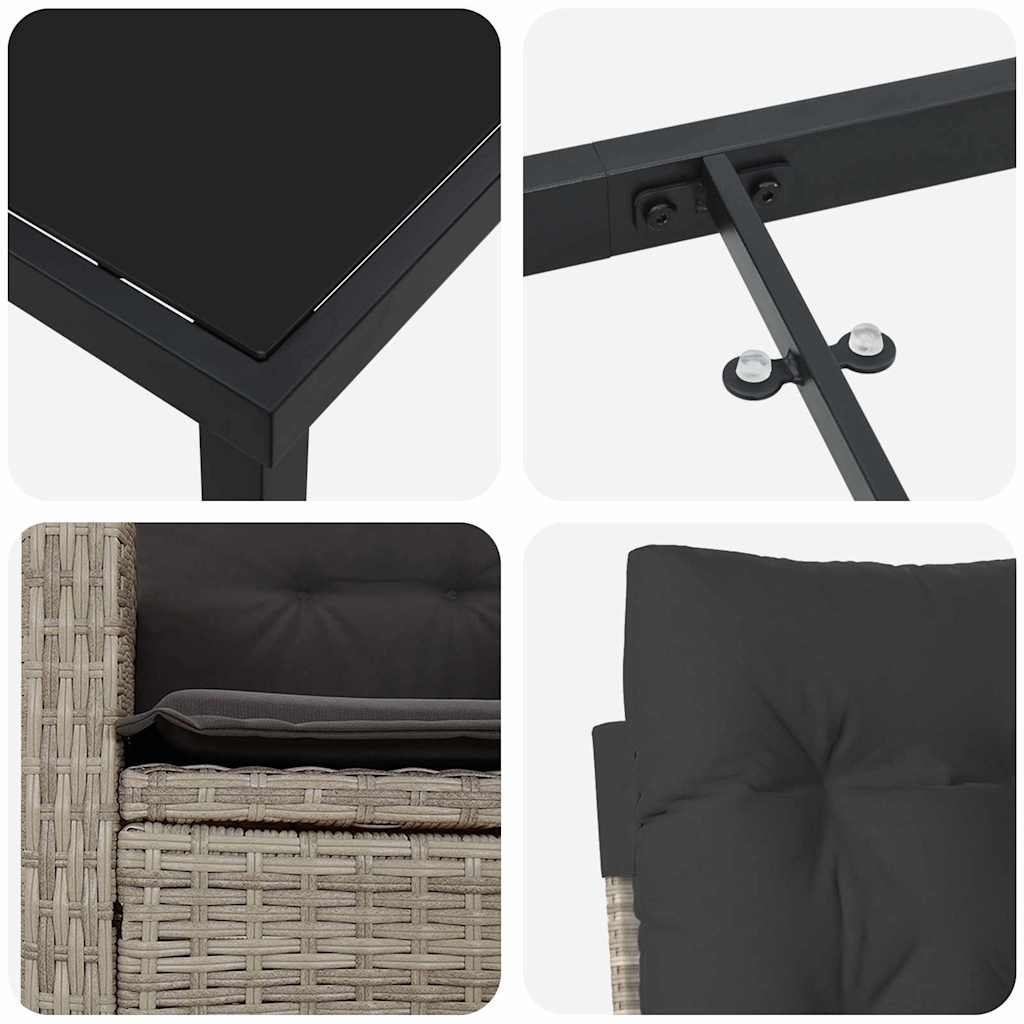 Garten Essgruppe 3 pcs Hellgrau Poly-Rattan