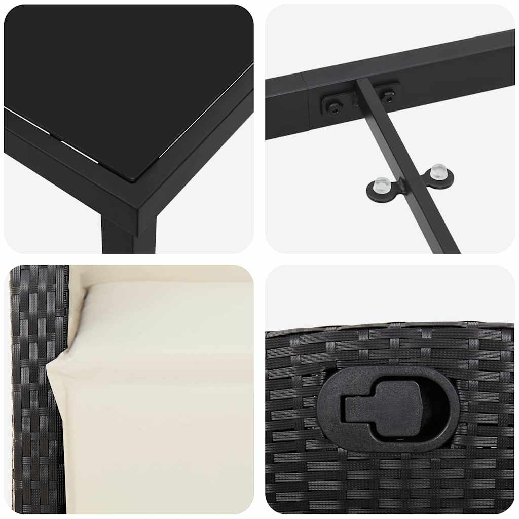 Garten Essgruppe 3 pcs Schwarz Poly-Rattan