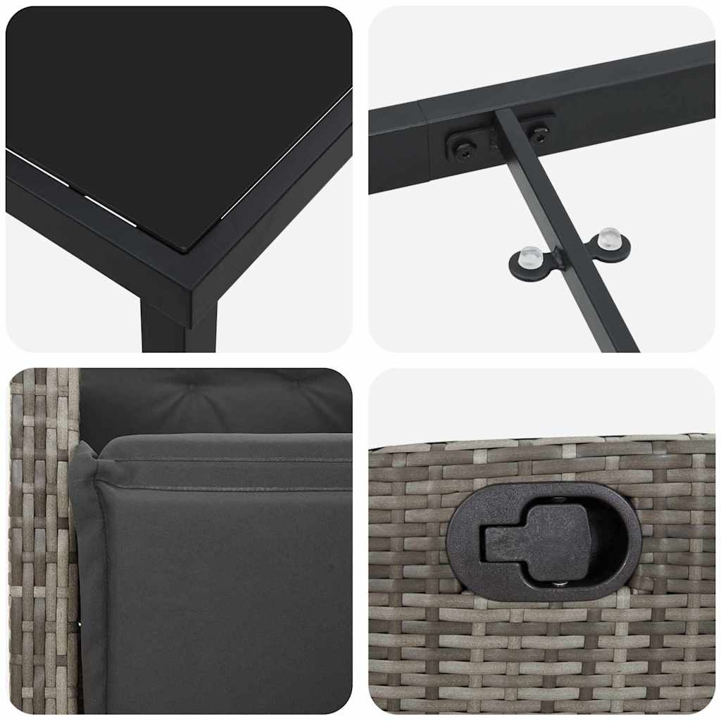 Garten Essgruppe 3 pcs Grau Poly-Rattan