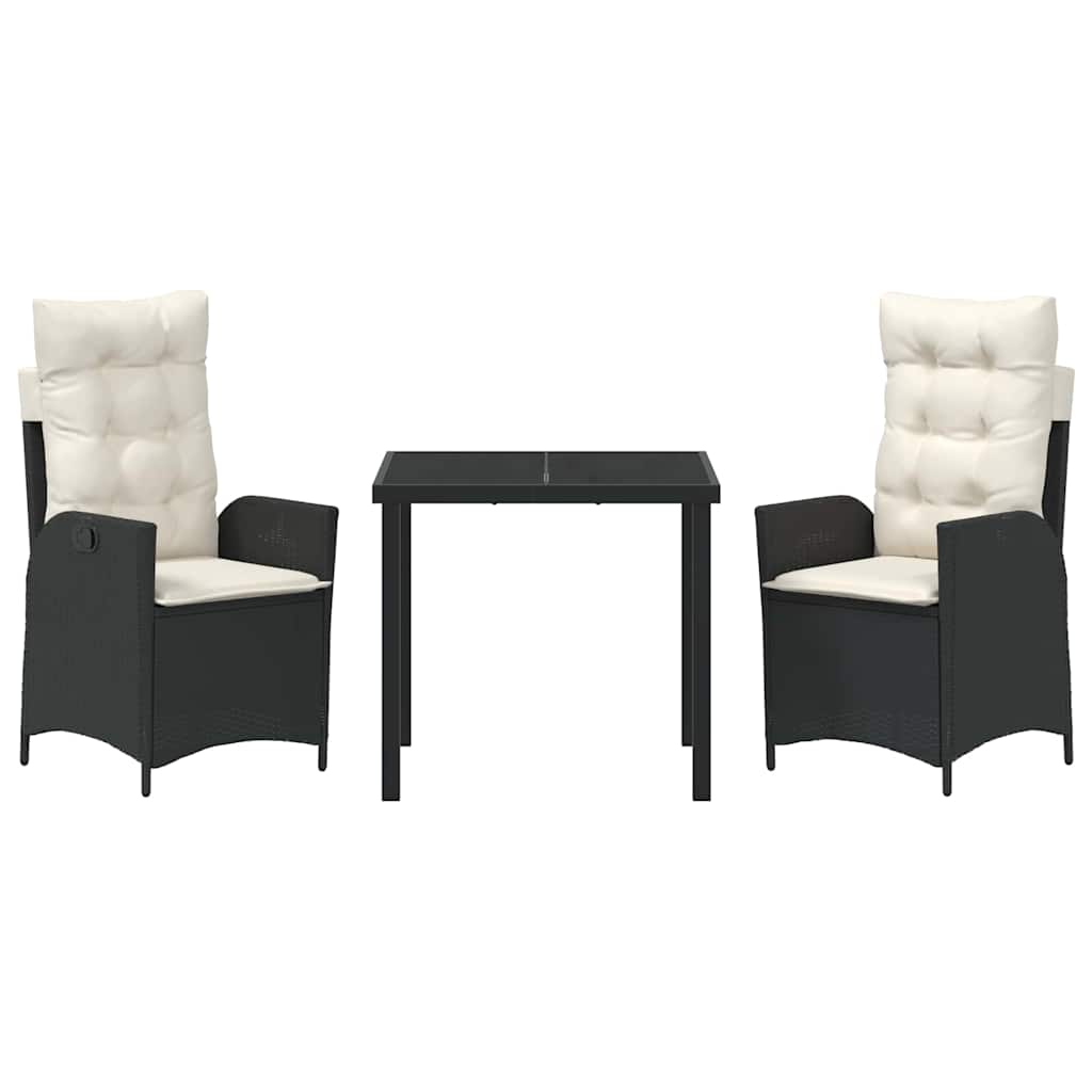 Garten Essgruppe 3 pcs Schwarz Poly-Rattan