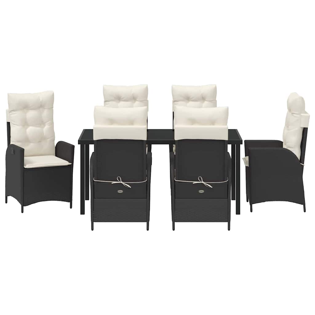 Garten Essgruppe 7 pcs Schwarz Poly-Rattan