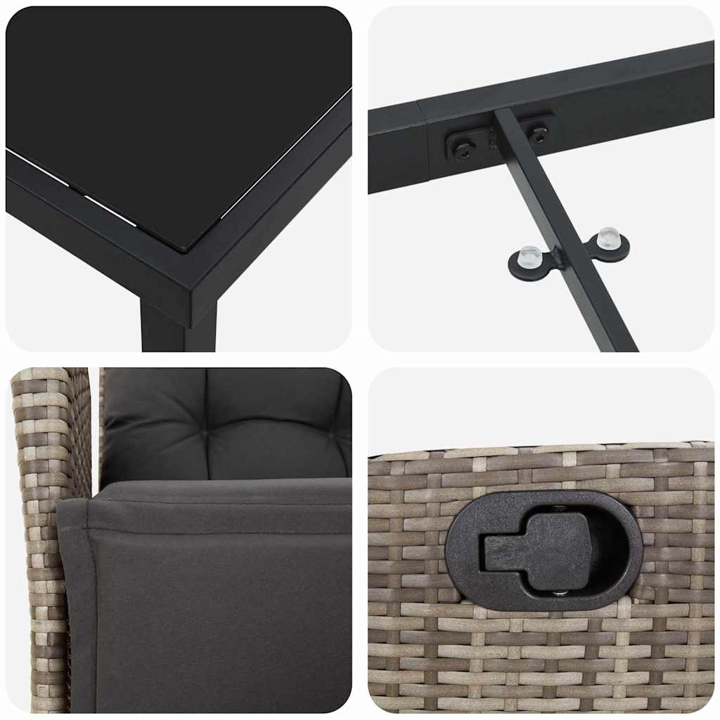 Garten Essgruppe 3 pcs Grau Poly Rattan