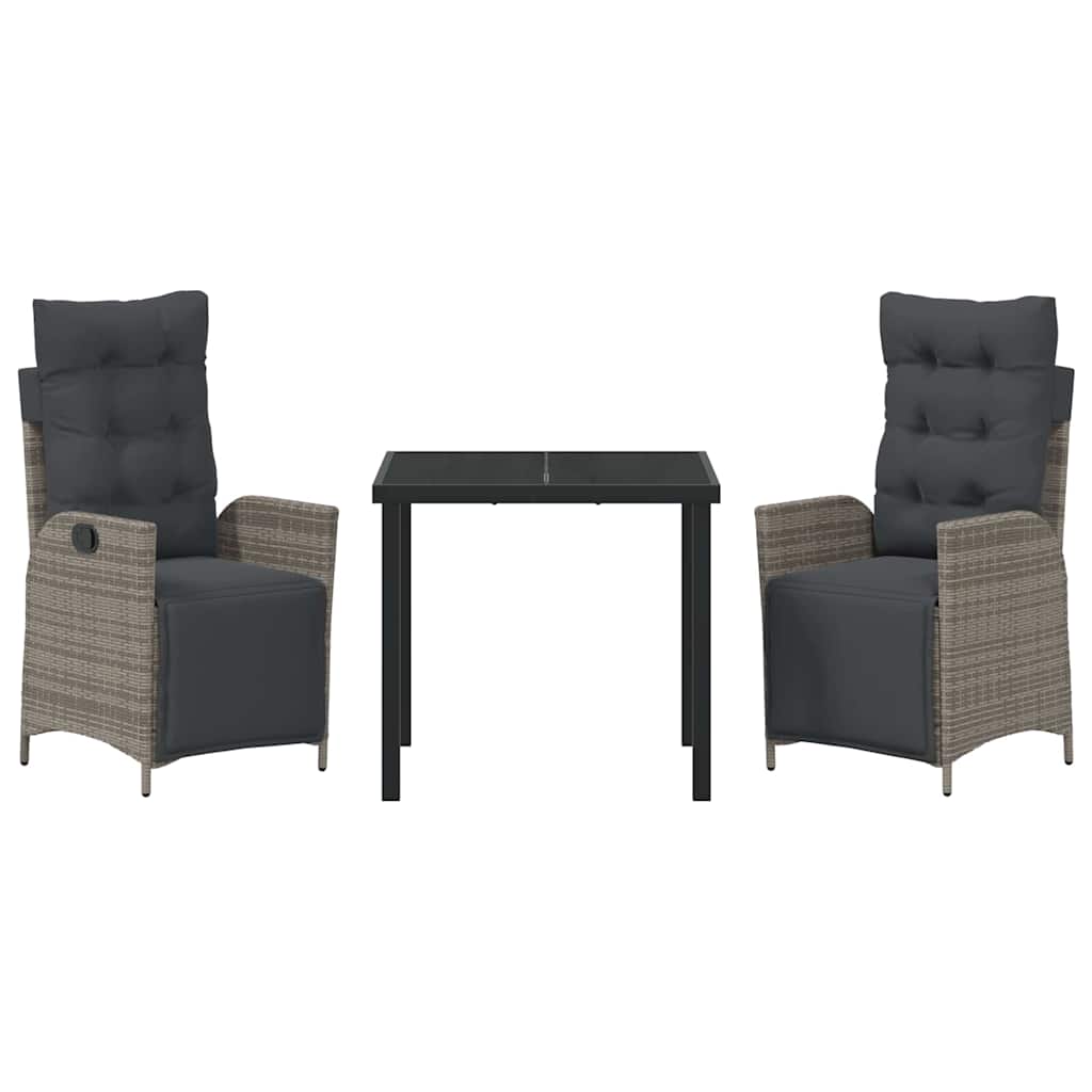 Garten Essgruppe 3 pcs Grau Poly Rattan