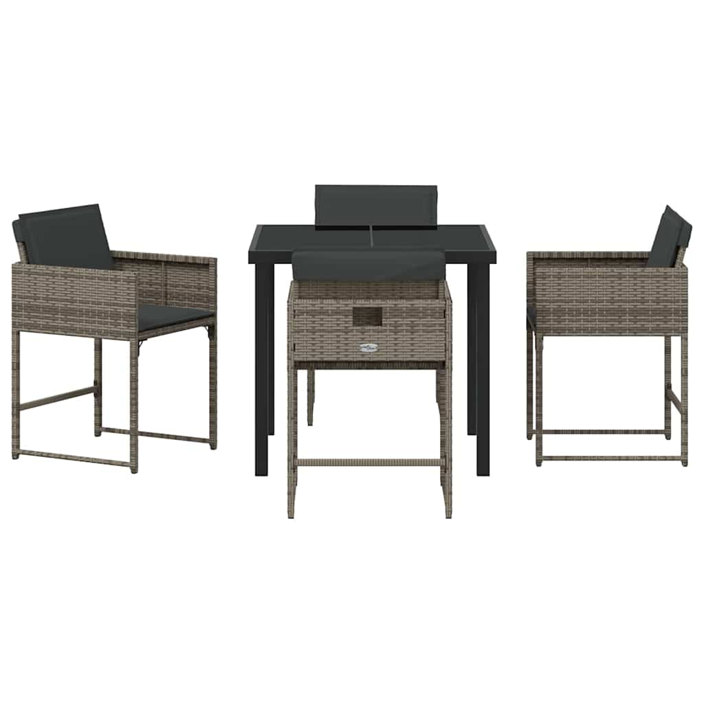 Garten Essgruppe 5 pcs Grau Poly-Rattan