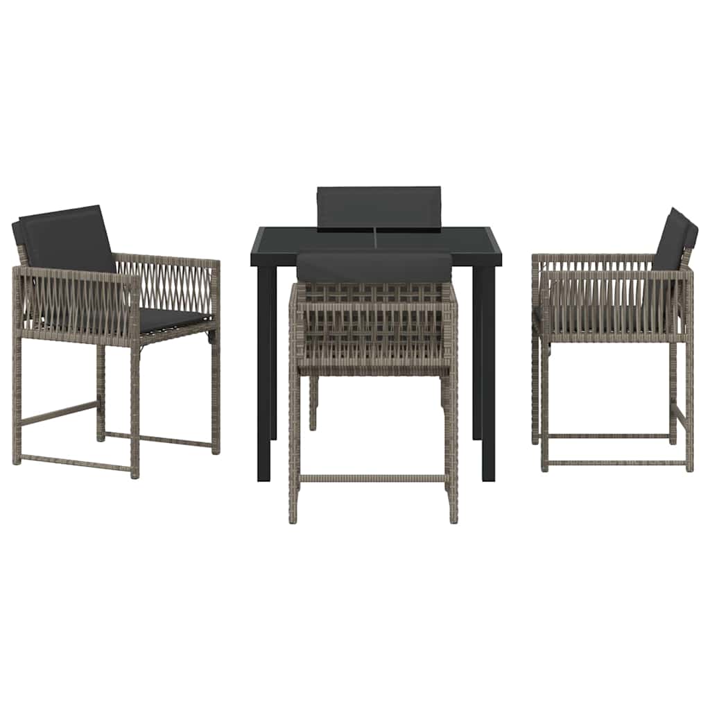 Garten Essgruppe 5 pcs Grau Poly-Rattan