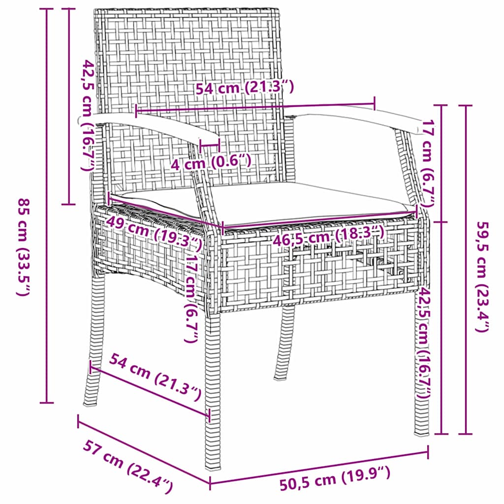 Garten Essgruppe 3 pcs Schwarz Poly-Rattan