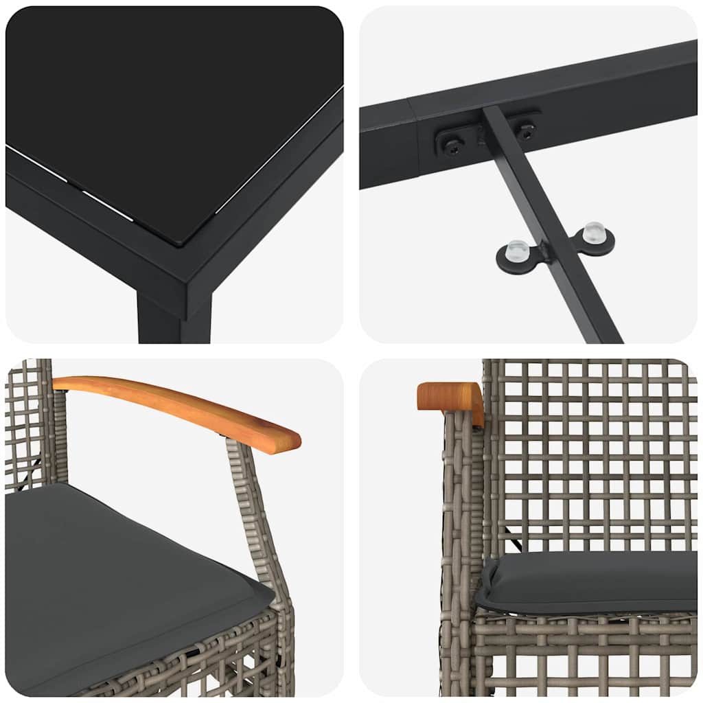 Garten Essgruppe 3 pcs Grau Poly-Rattan