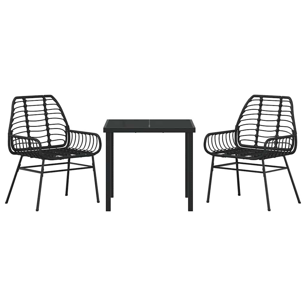 Garten Essgruppe 3 pcs Schwarz Poly-Rattan