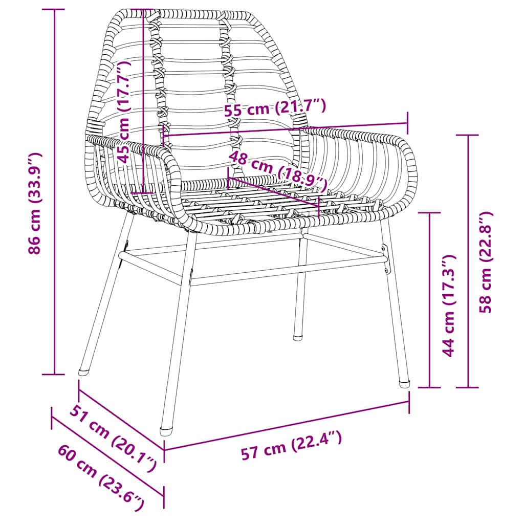 Garten Essgruppe 3 pcs Schwarz Poly-Rattan