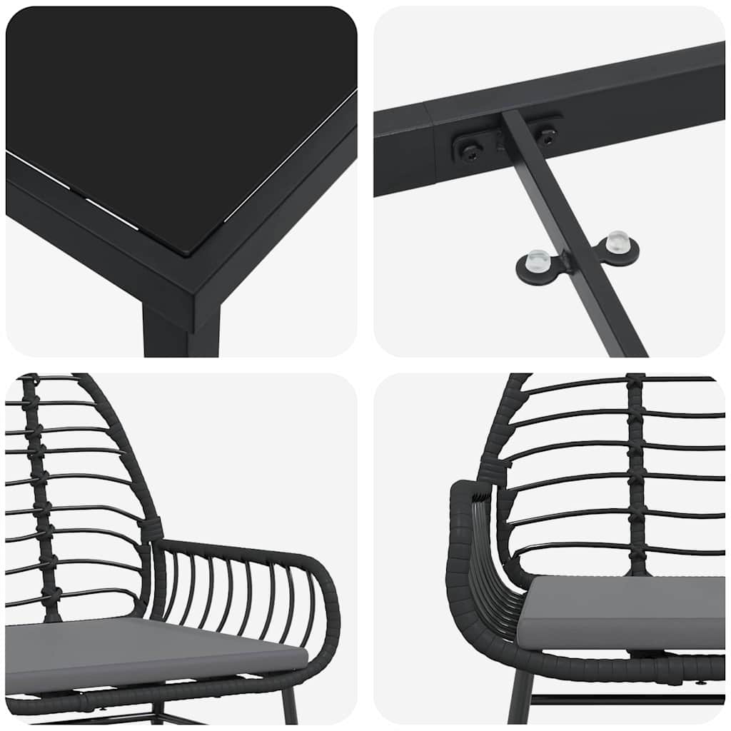 Garten Essgruppe 7 pcs Schwarz Poly-Rattan