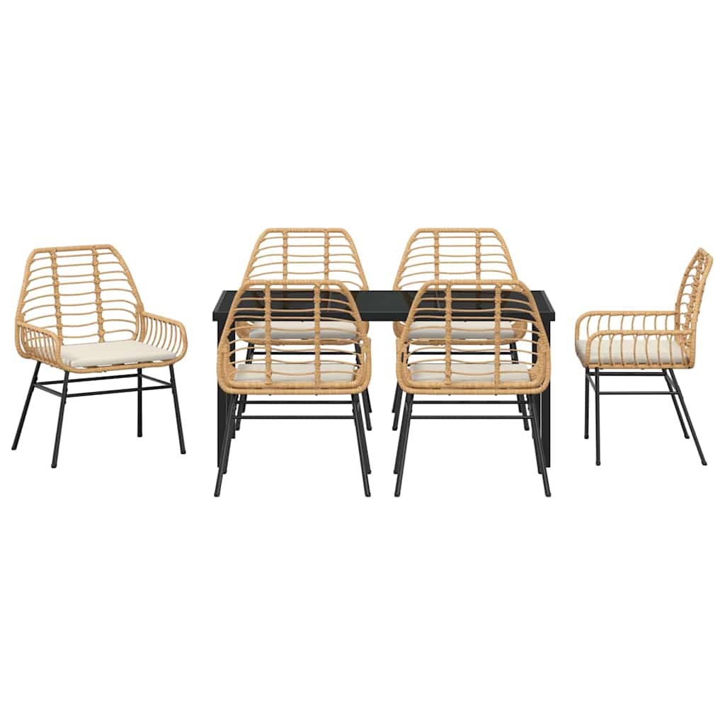 Garten Essgruppe 7 pcs Braun Poly-Rattan