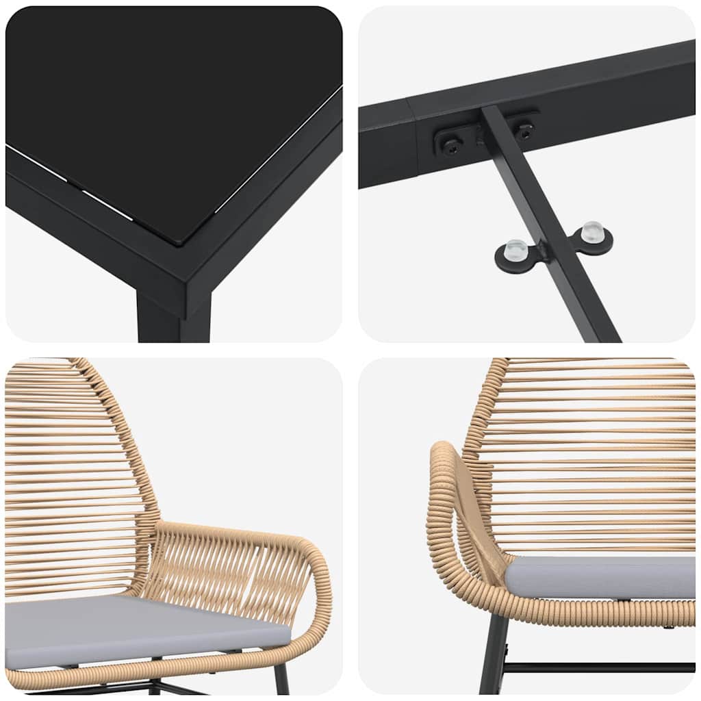 Garten Essgruppe 3 pcs Braun Poly-Rattan