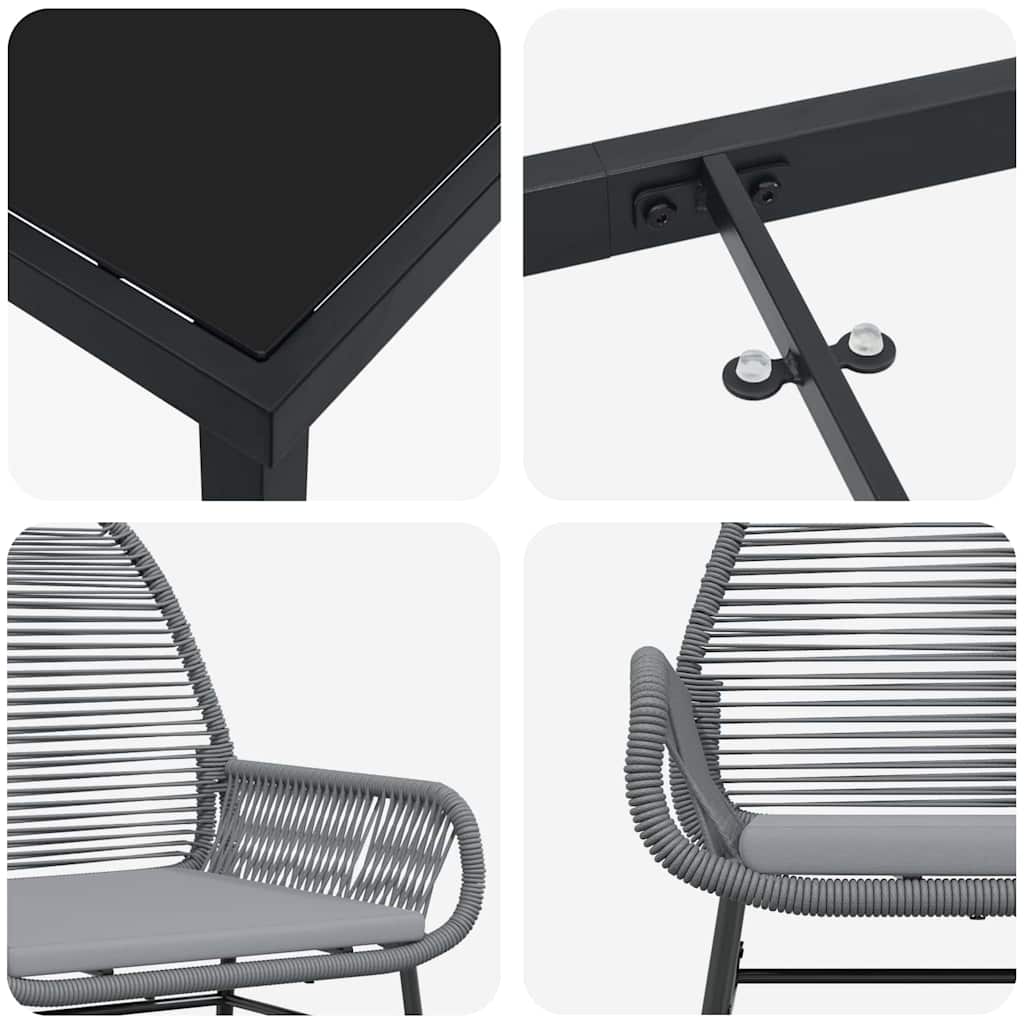 Garten Essgruppe 7 pcs Grau Poly-Rattan